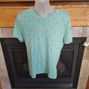 Old Navy Shirt Mens Large L Green Teal Soft Washed Short Sleeve V-neck Palm Tree
